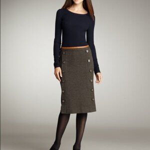 Tory Burch Doreen Combo Dress Merino Wool Leather Silk Size M